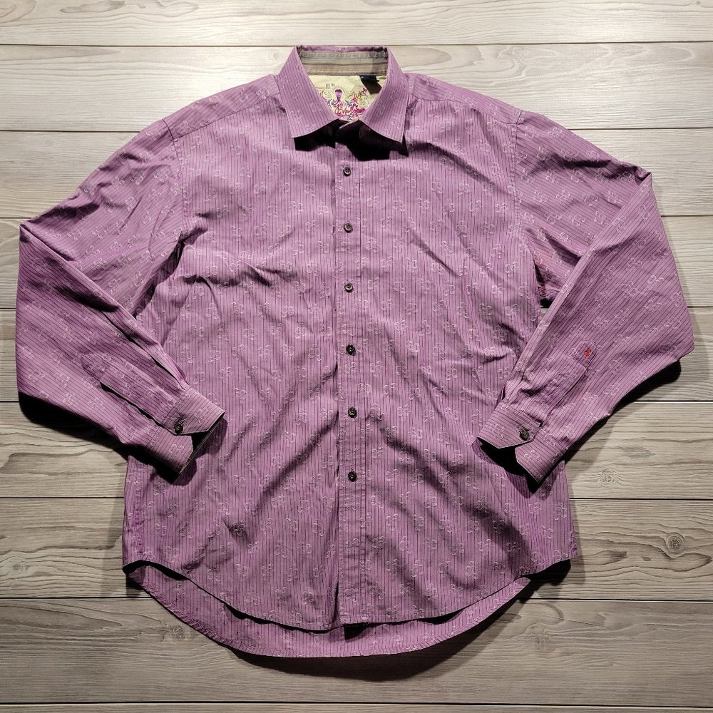 Robert Graham Men's Sz L Purple Striped Long Sleeve Button Shirt Yin Yang Shape